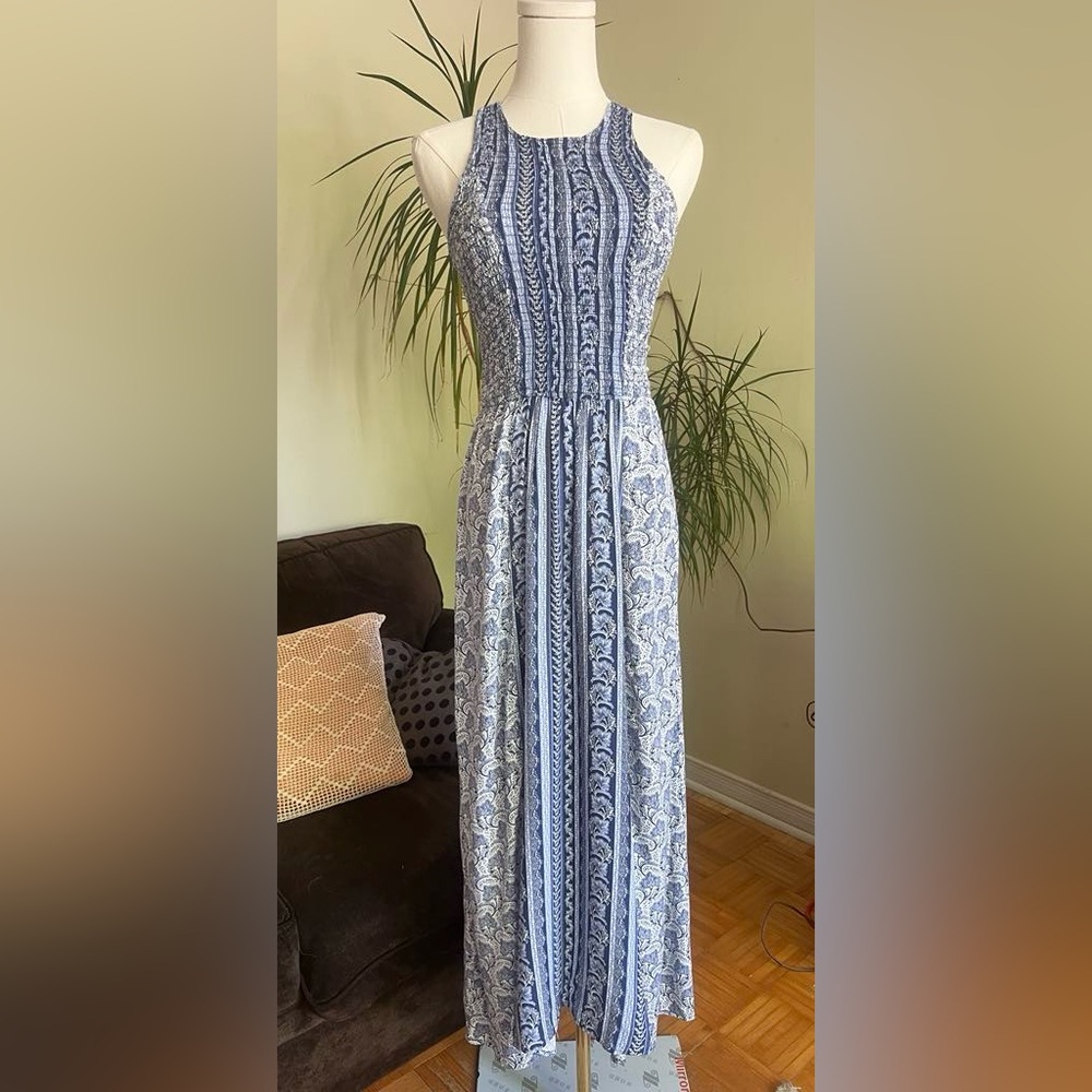 Japna Blue Printed Maxi Dress Size Small